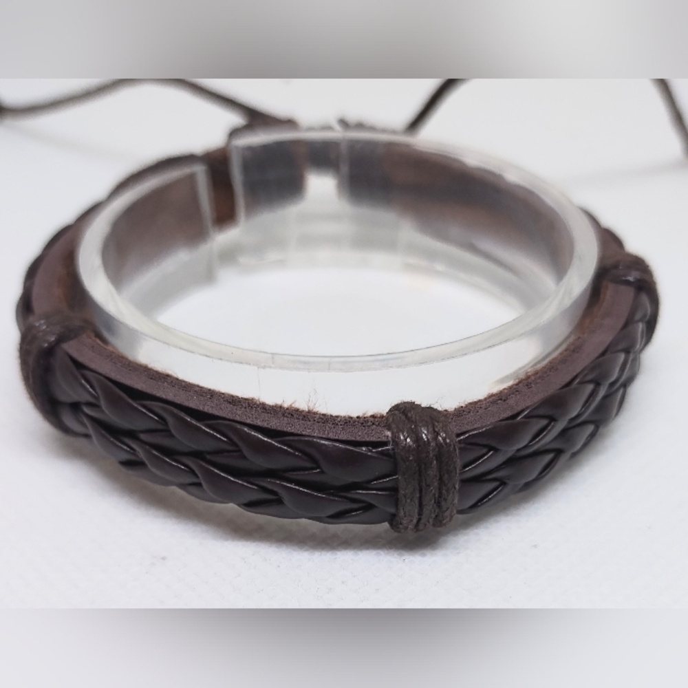 Men's Bracelet Leather Braided Brown‎ NEW f38